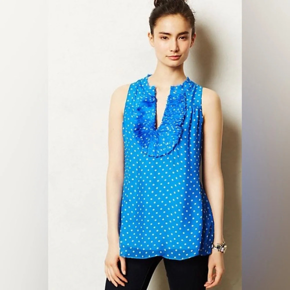 Anthropologie Blue  Tassel Aperire Silk Blouse, size Small - Picture 1 of 10